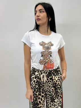 Cotton T-shirt with leopard print