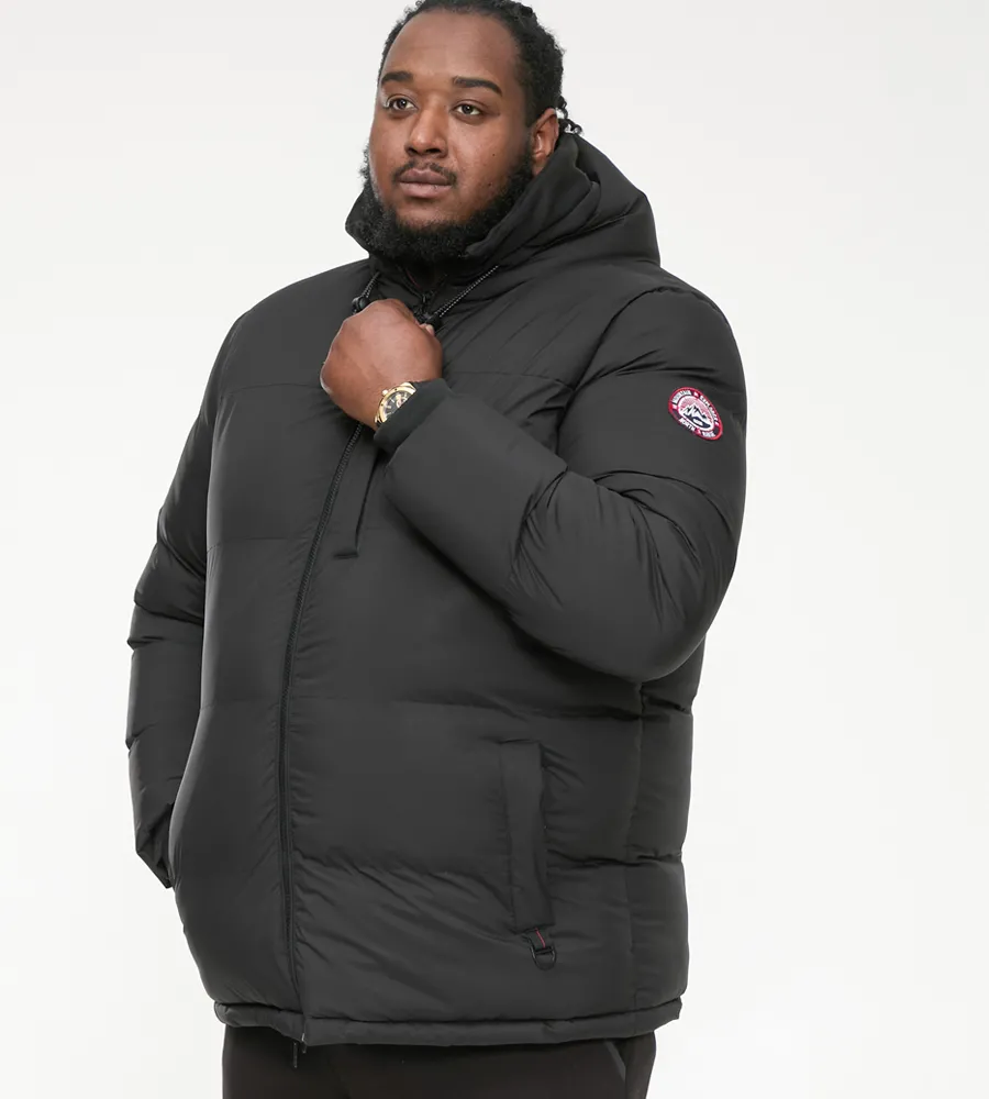 D555 Big Men's Quilted Puffer Jacket - Half Micro Fleece Lined Hood (DOMENIC)