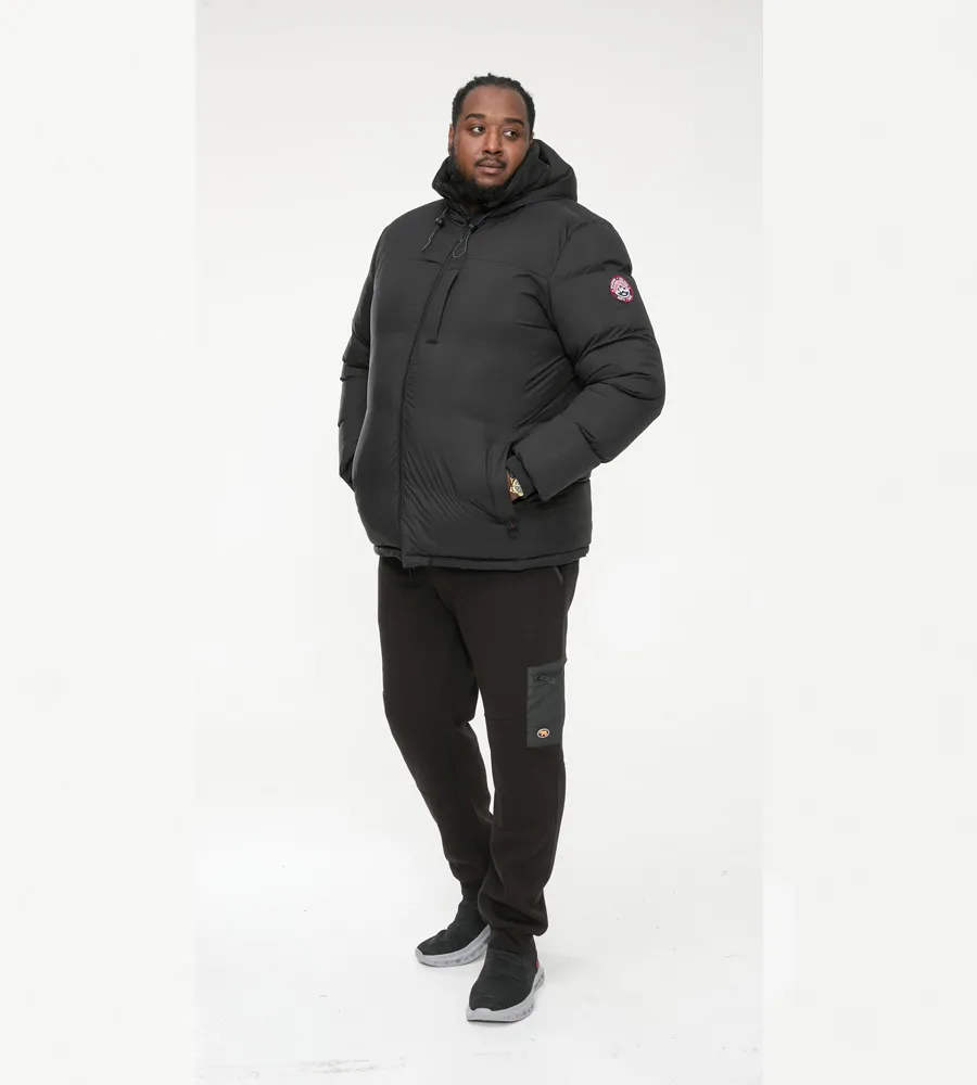 D555 Big Men's Quilted Puffer Jacket - Half Micro Fleece Lined Hood (DOMENIC)