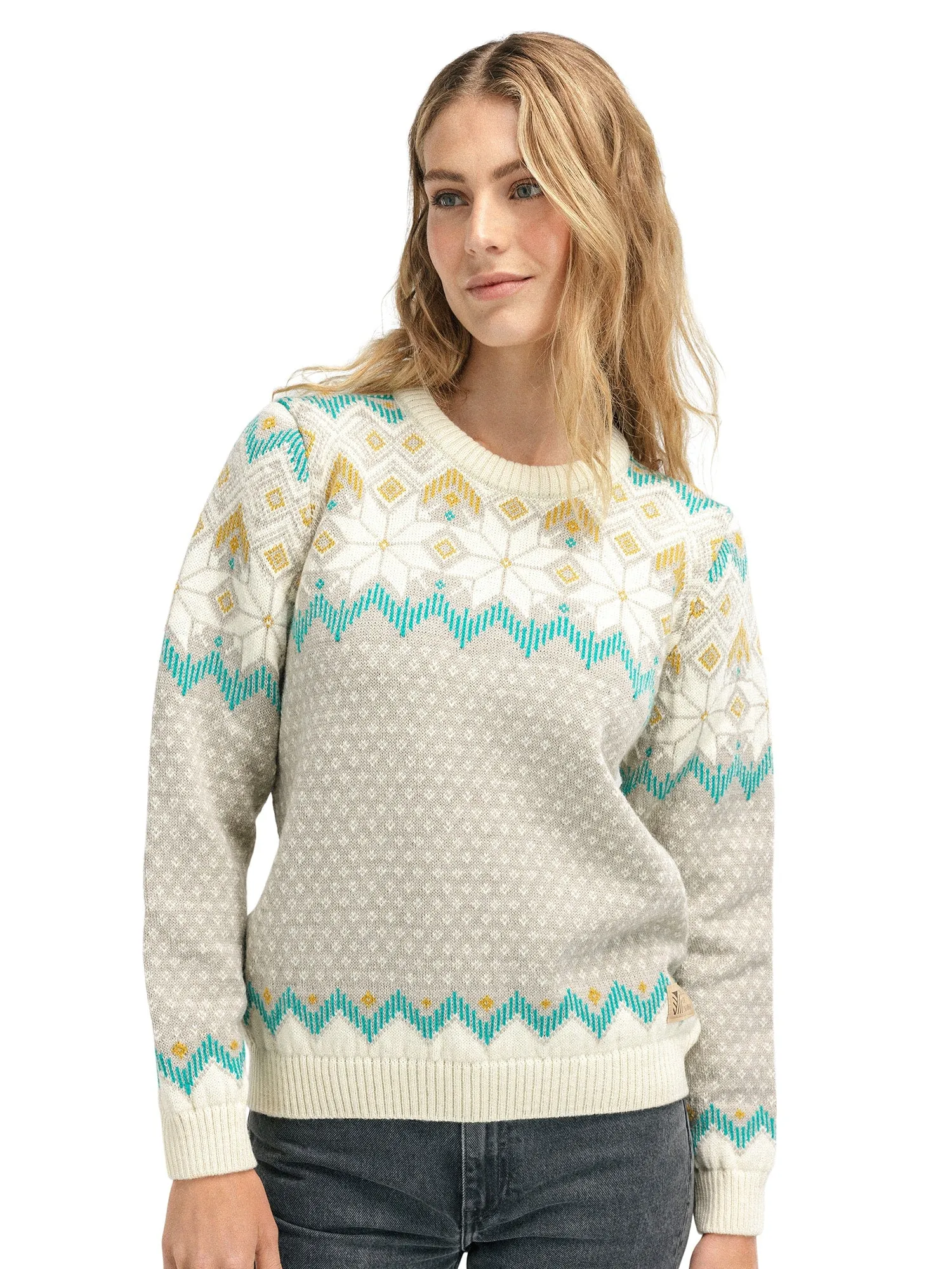 Dale of Norway Women's Vilja Sweater Sandstone Off White Peacock