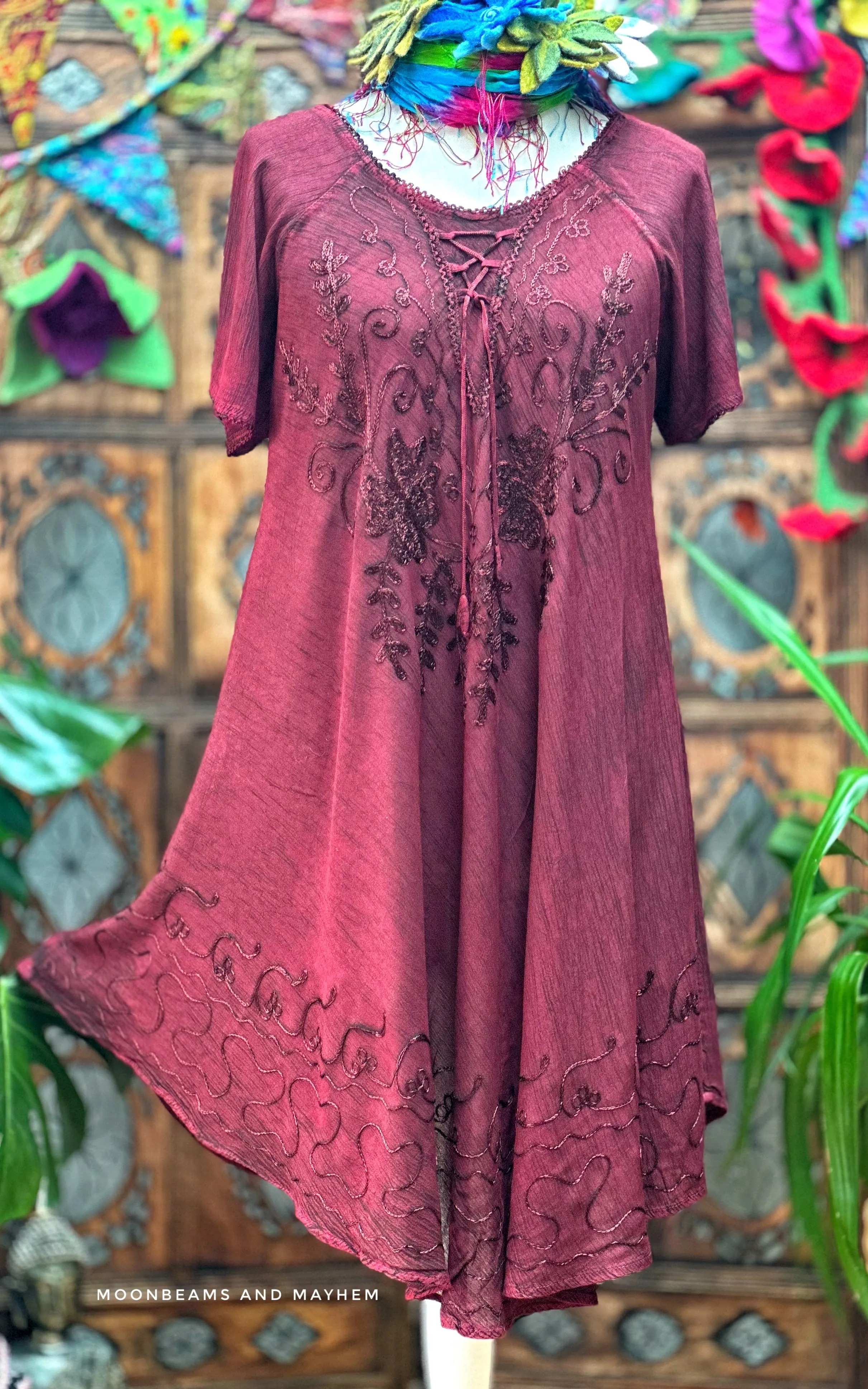 Deep Wine Claudine Plus Size Tunic Dress (OFSL)