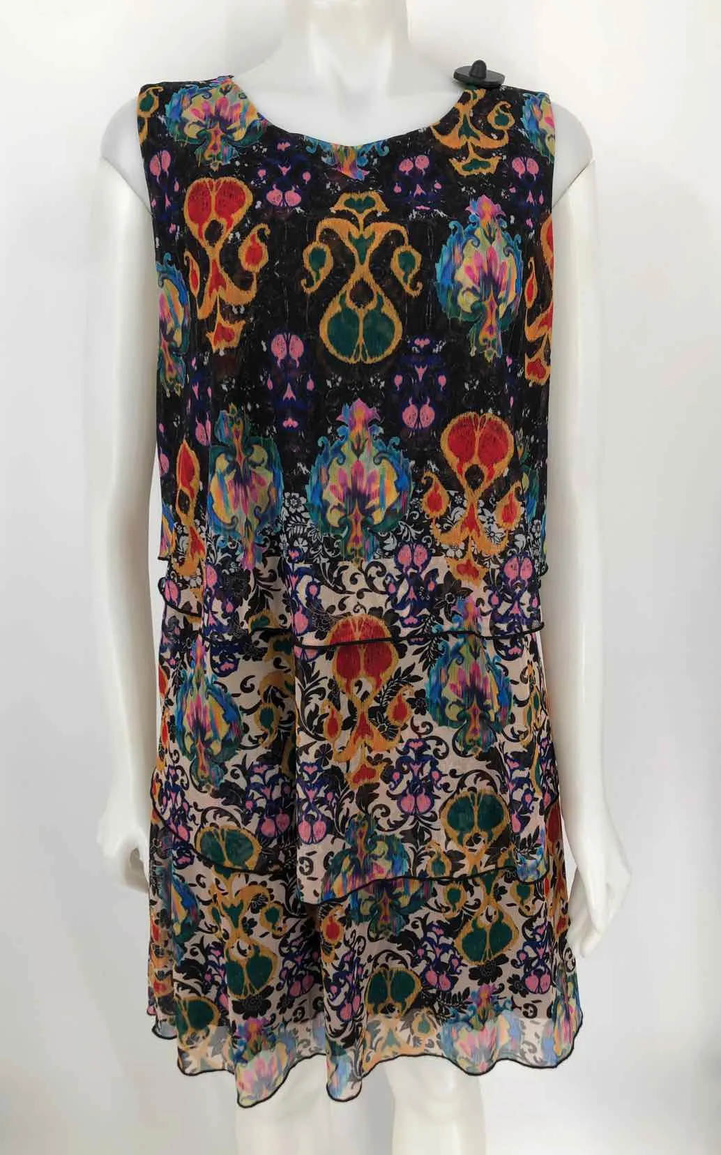 Desigual Black Yellow Multi Mesh Print Tank Size XXL (XL) Dress