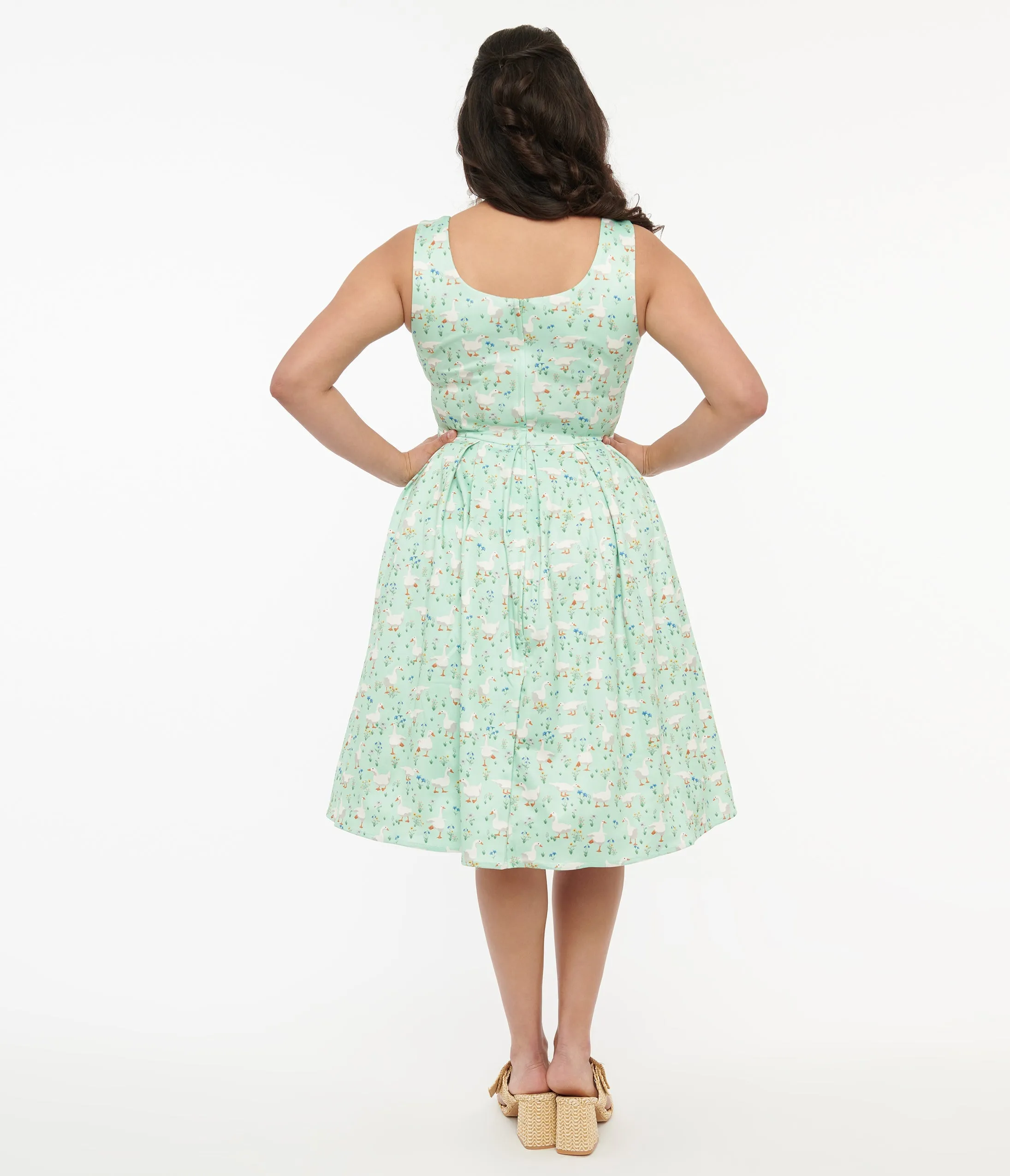 Mint Green Duck Print Amanda Swing Dress by Dolly & Dotty 1950s