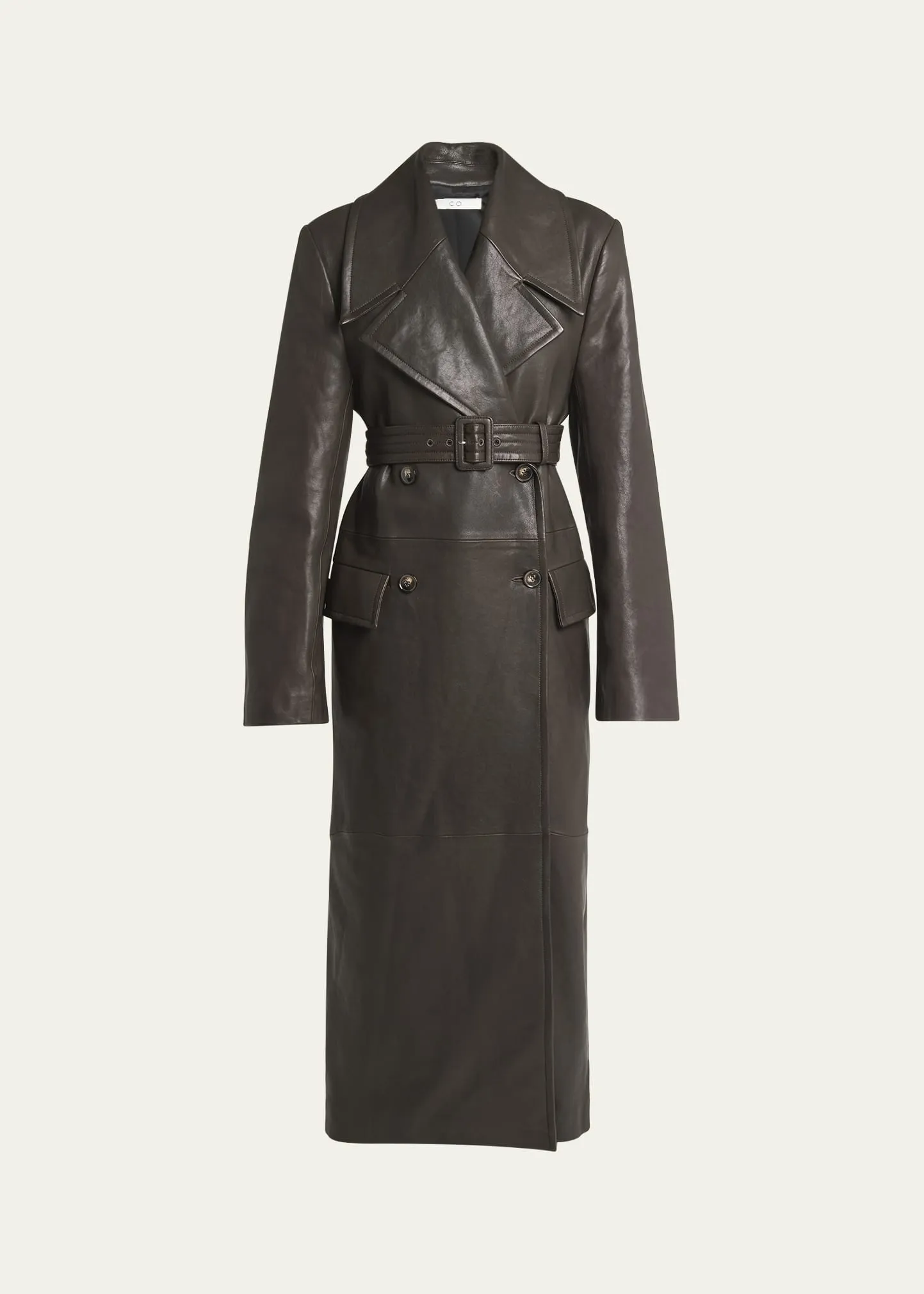 Double-Breast Belted Long Leather Coat from Co