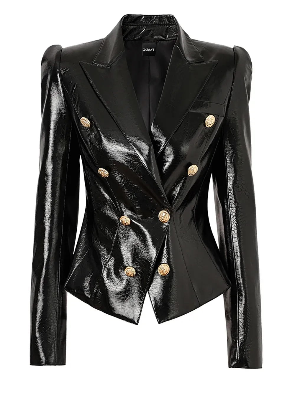 Double-Breasted Patent Leather Blazer