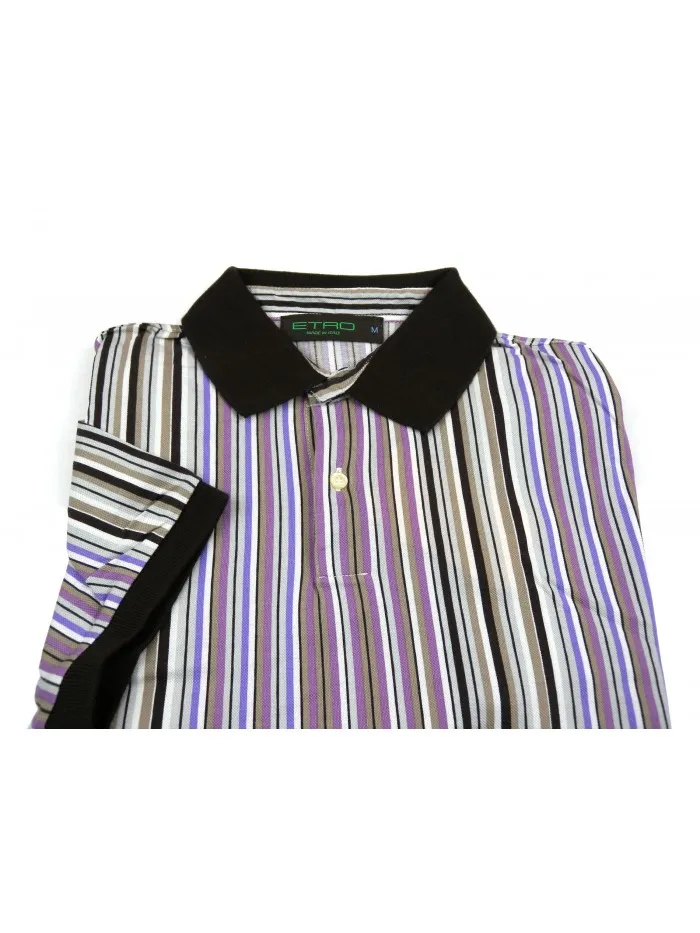 Etro Men's Multicolor Striped Brown Polo - Art. 121844035 801