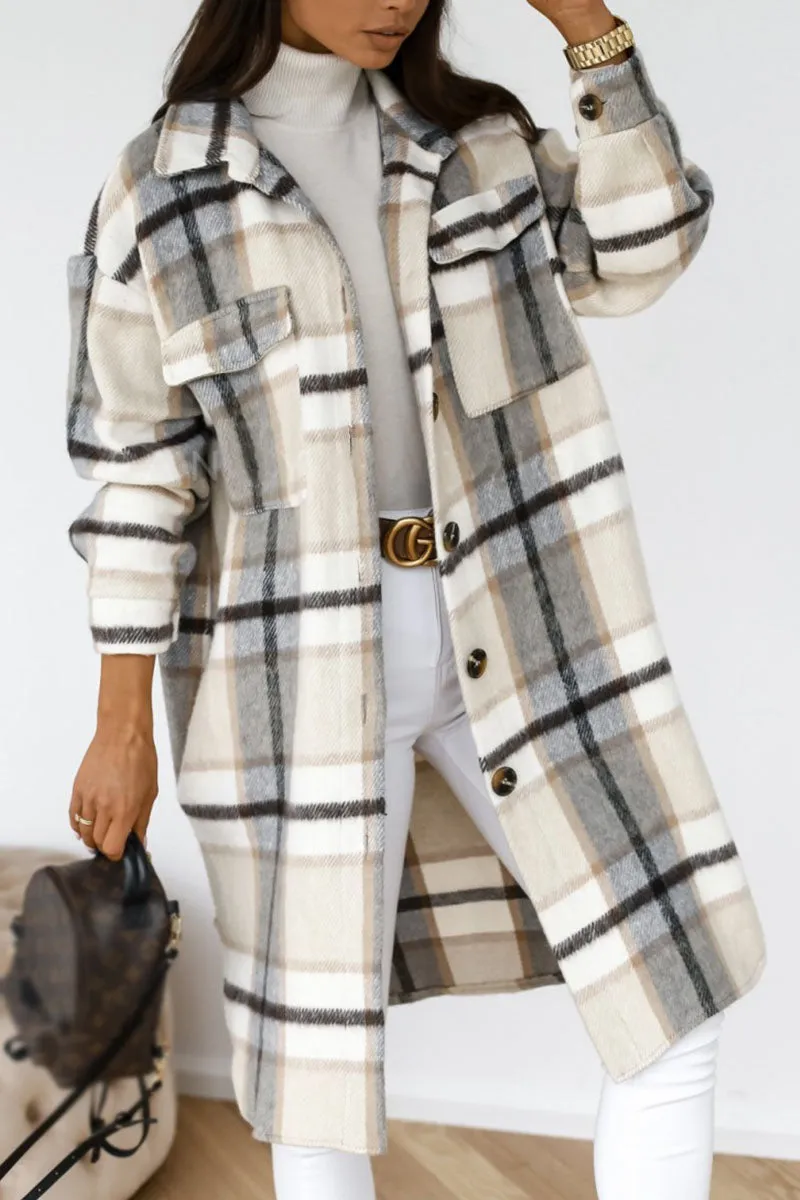 Fashion Street Plaid Patchwork Turn-Down Collar Coat (Available in 3 Colors)