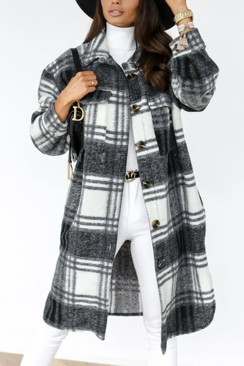 Fashion Street Plaid Patchwork Turn-Down Collar Coat (Available in 3 Colors)