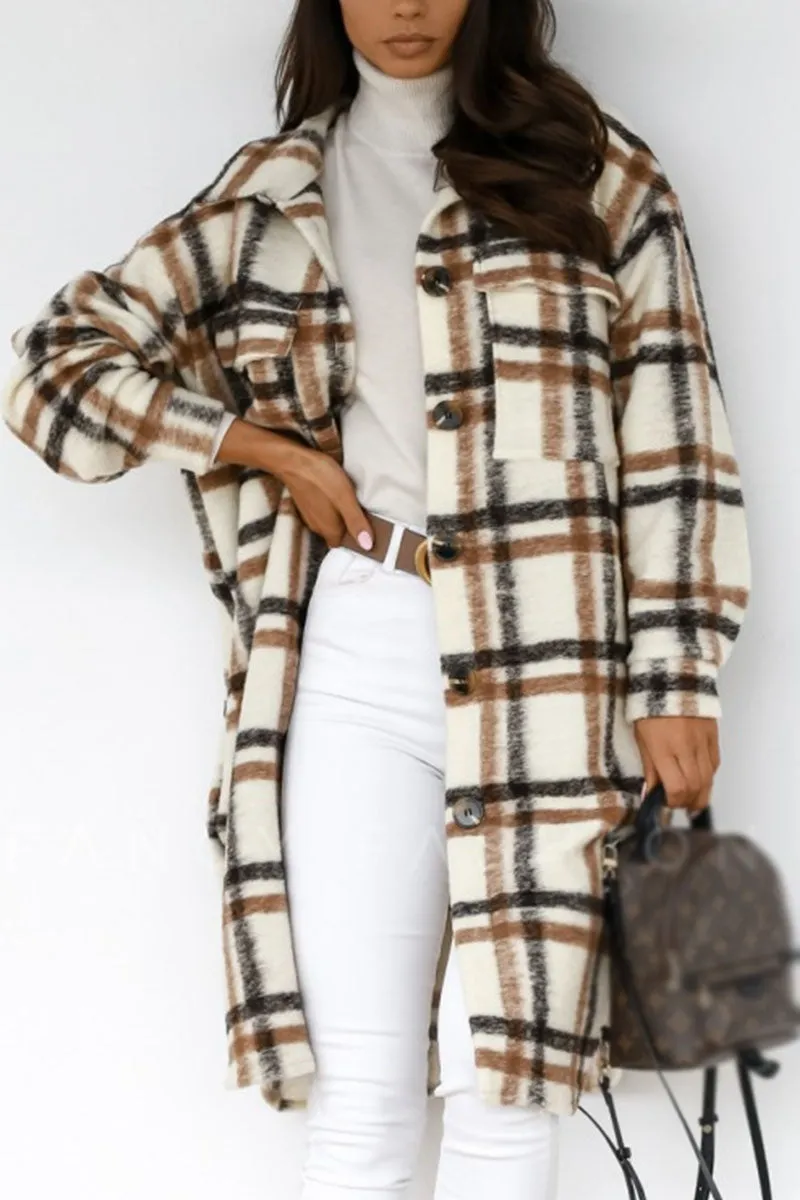 Fashion Street Plaid Patchwork Turn-Down Collar Coat (Available in 3 Colors)