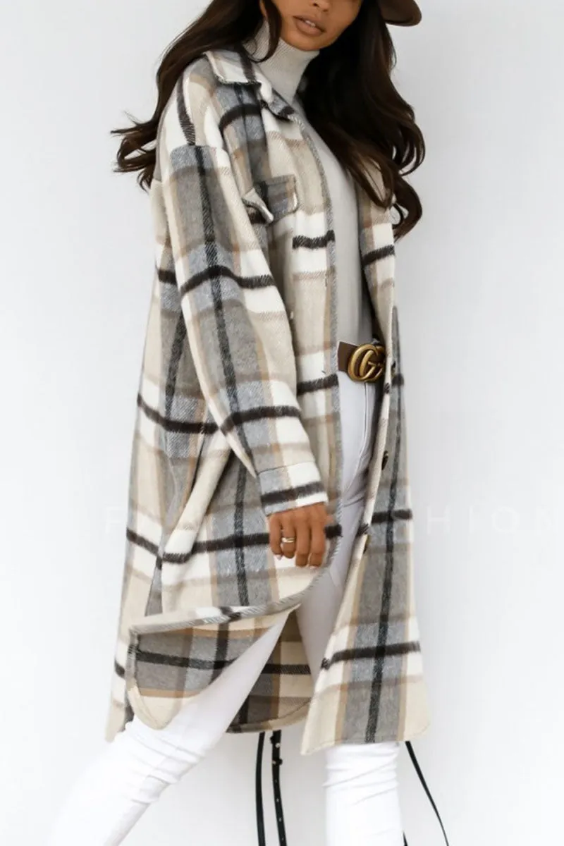 Fashion Street Plaid Patchwork Turn-Down Collar Coat (Available in 3 Colors)