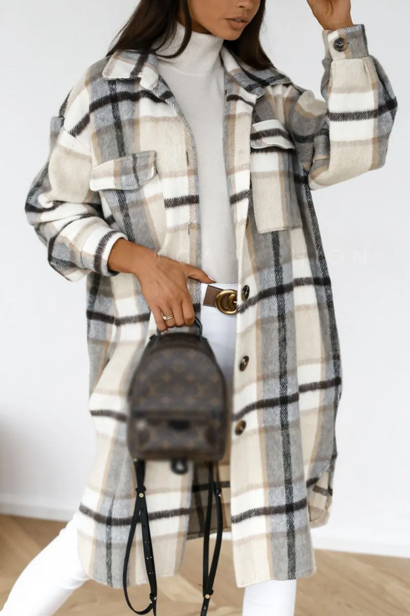 Fashion Street Plaid Patchwork Turn-Down Collar Coat (Available in 3 Colors)