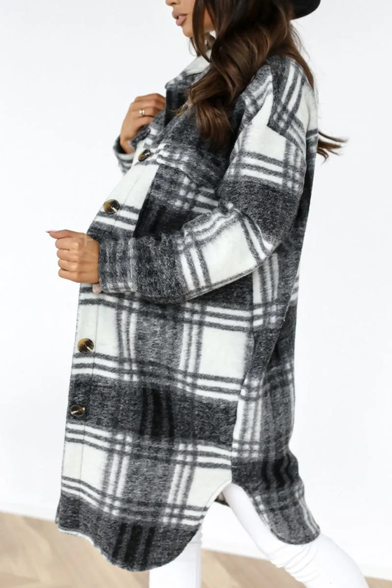 Fashion Street Plaid Patchwork Turn-Down Collar Coat (Available in 3 Colors)