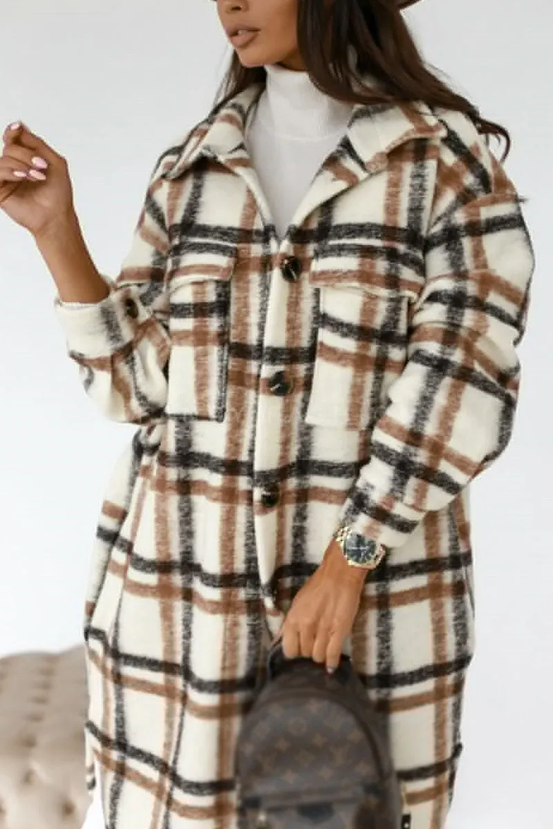 Fashion Street Plaid Patchwork Turn-Down Collar Coat (Available in 3 Colors)