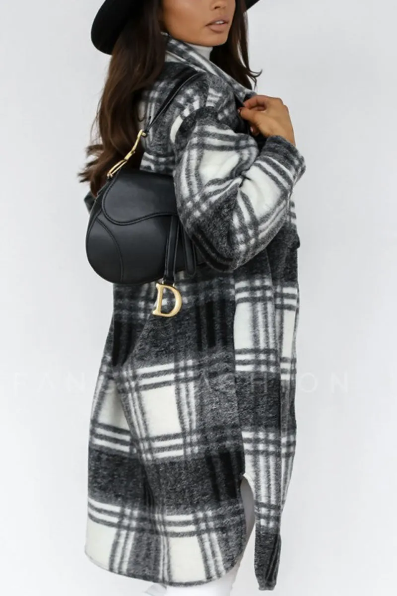 Fashion Street Plaid Patchwork Turn-Down Collar Coat (Available in 3 Colors)