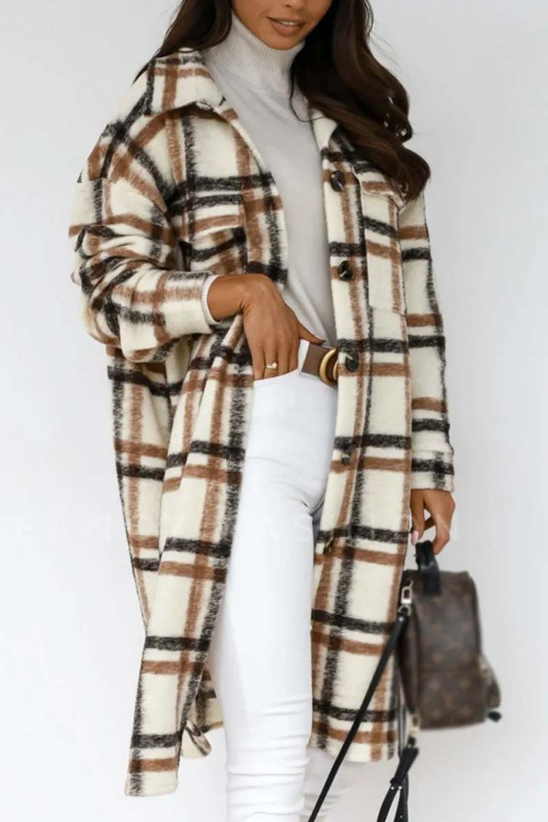 Fashion Street Plaid Patchwork Turn-Down Collar Coat (Available in 3 Colors)