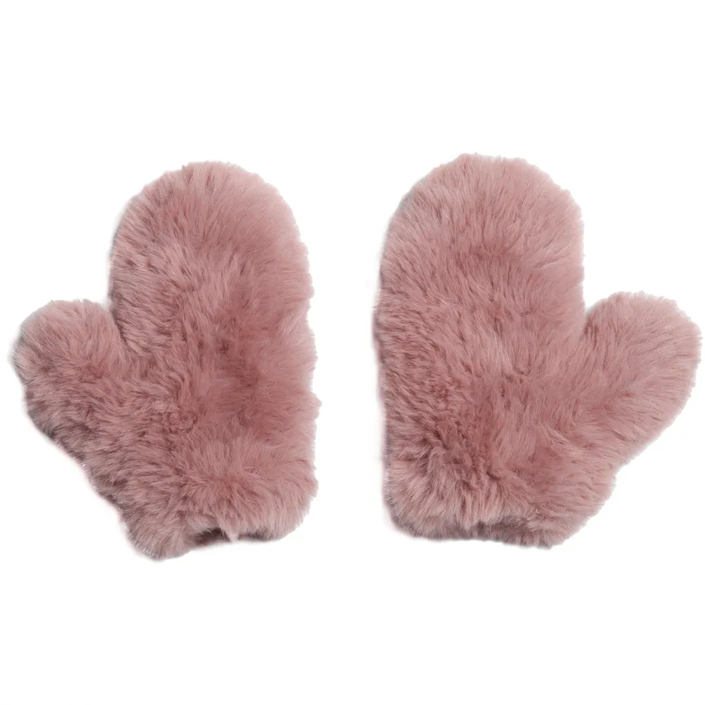 Faux Fur Mittens with Signature Knitted Design.