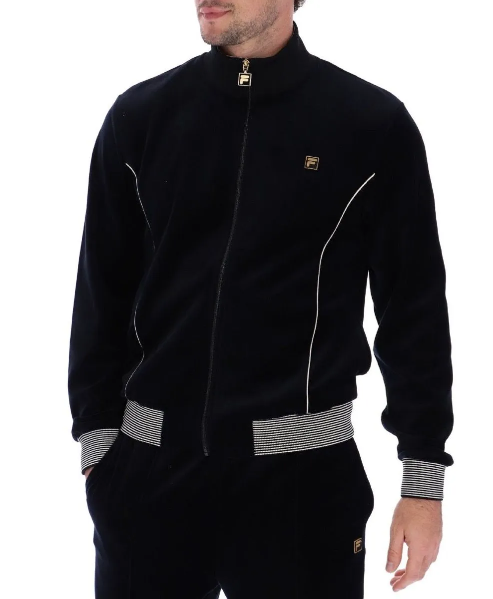 Fila Bosa Velour Track Jacket in Black and White