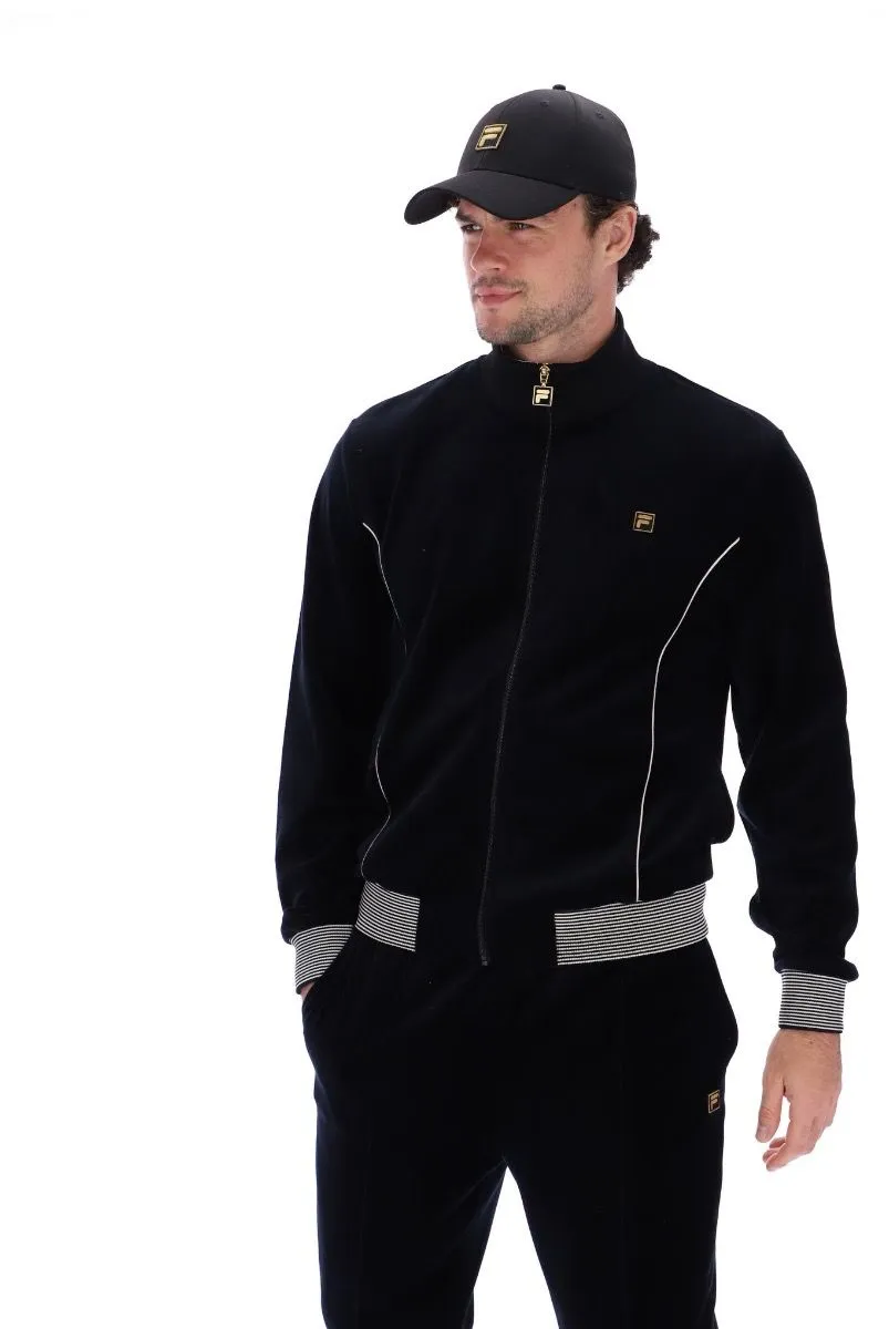 Fila Bosa Velour Track Jacket in Black and White