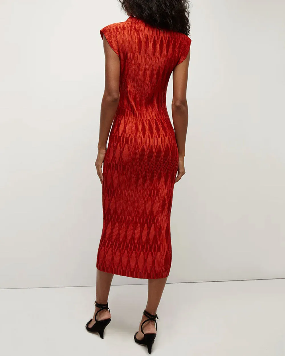 Flame Pleated Gramercy Dress - Stylish Fire-Colored Pleated Dress