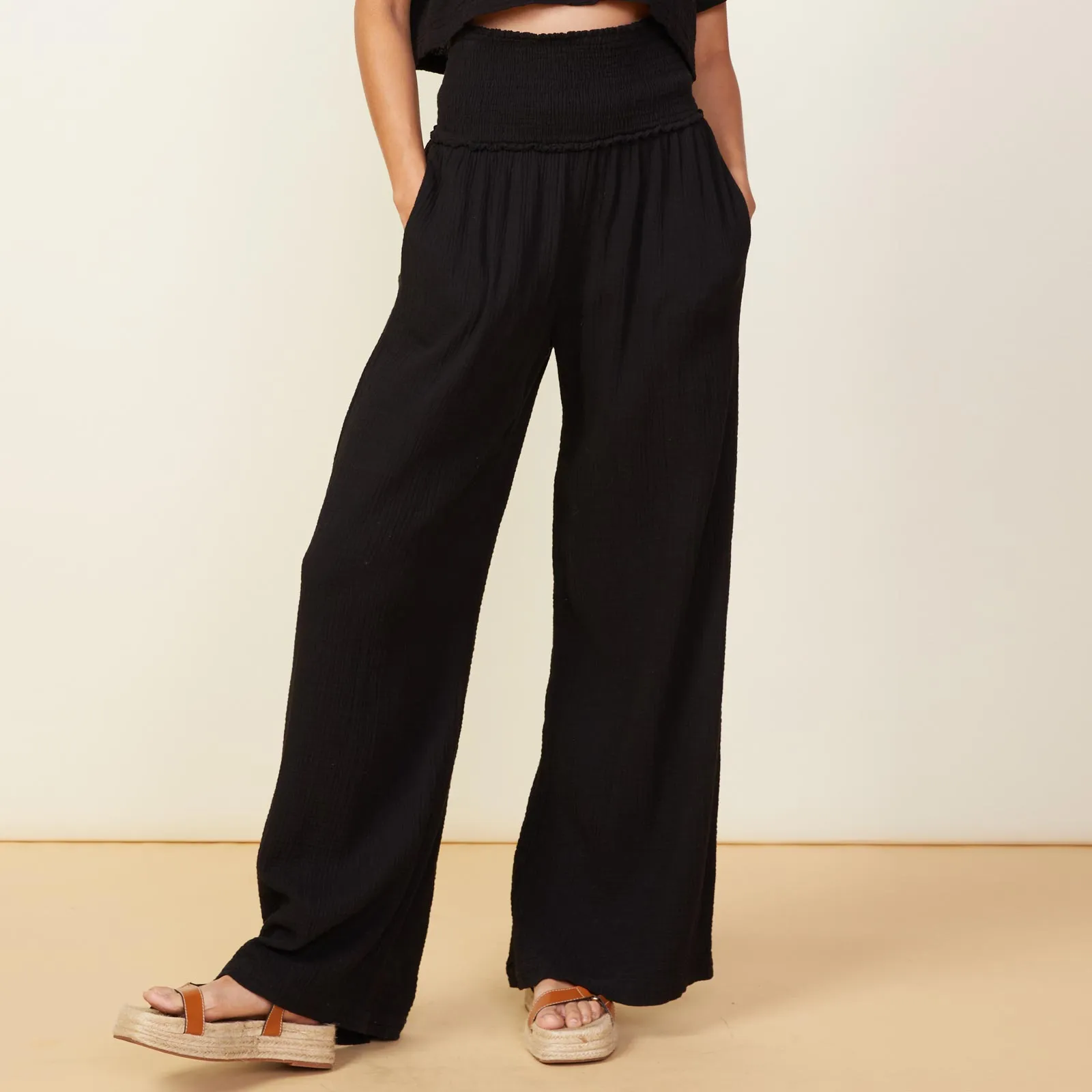 Flare Pant with Smocked Gauze Texture