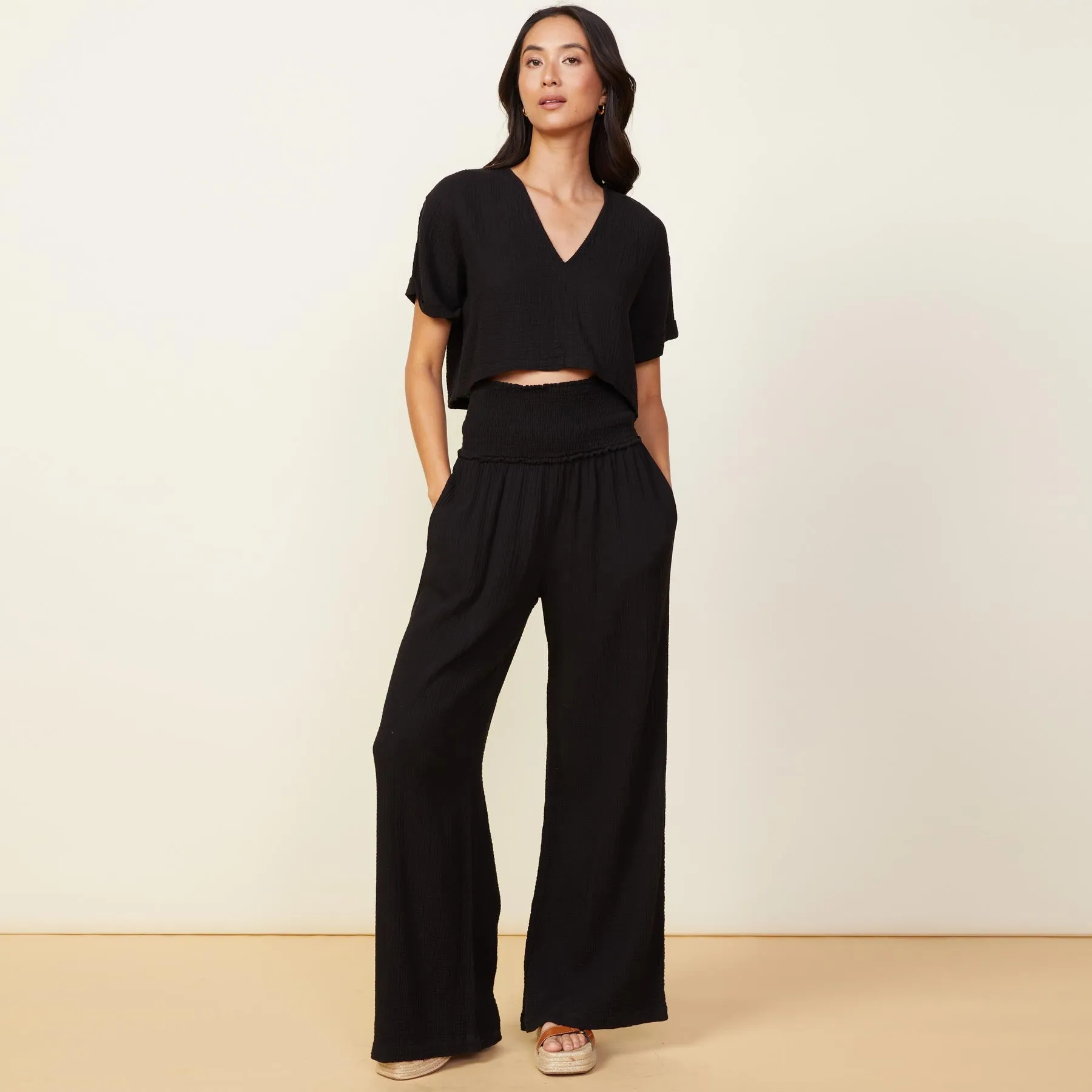 Flare Pant with Smocked Gauze Texture