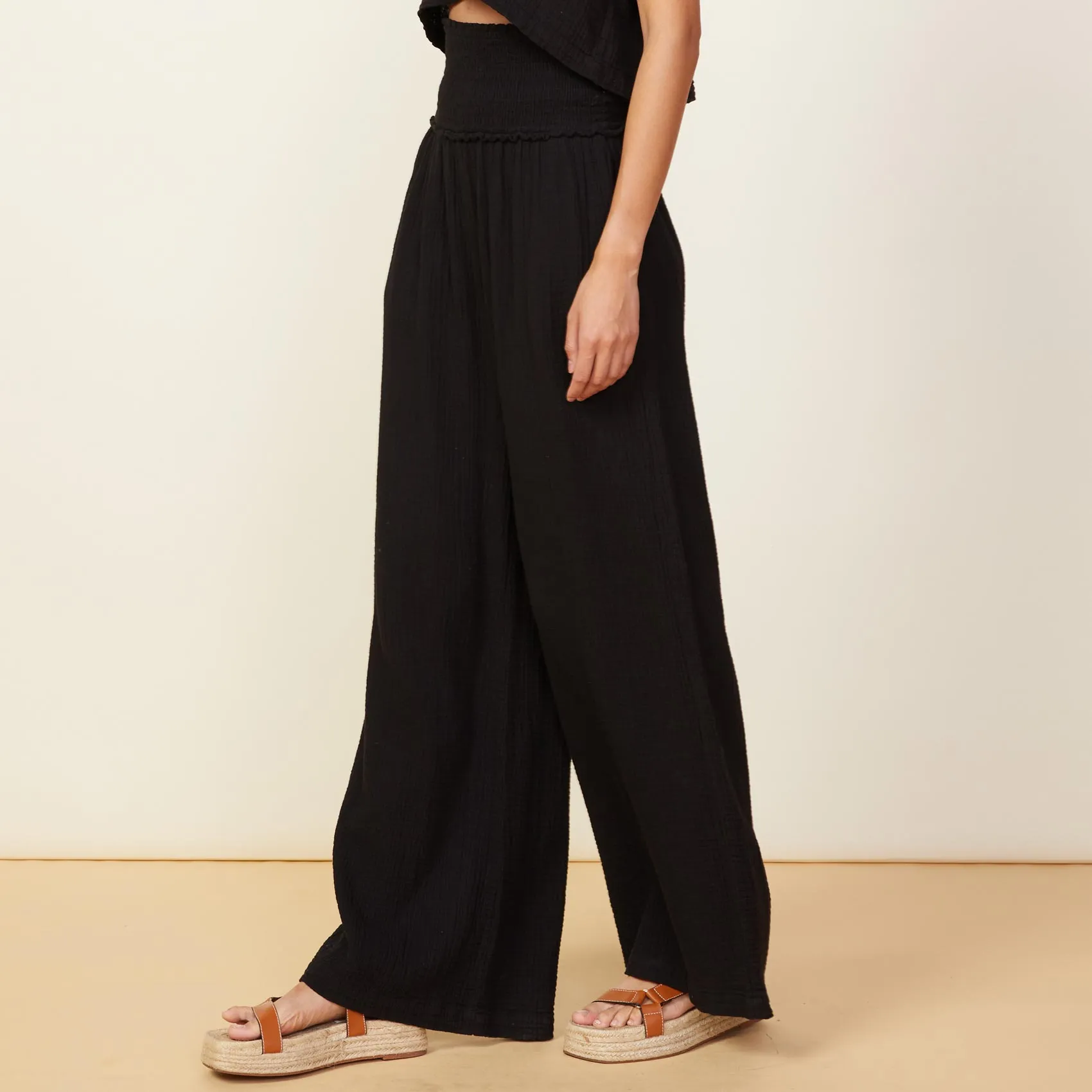 Flare Pant with Smocked Gauze Texture