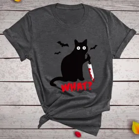 Funny Women's Black Cat with Knife T-shirt - Murderous Cat Design