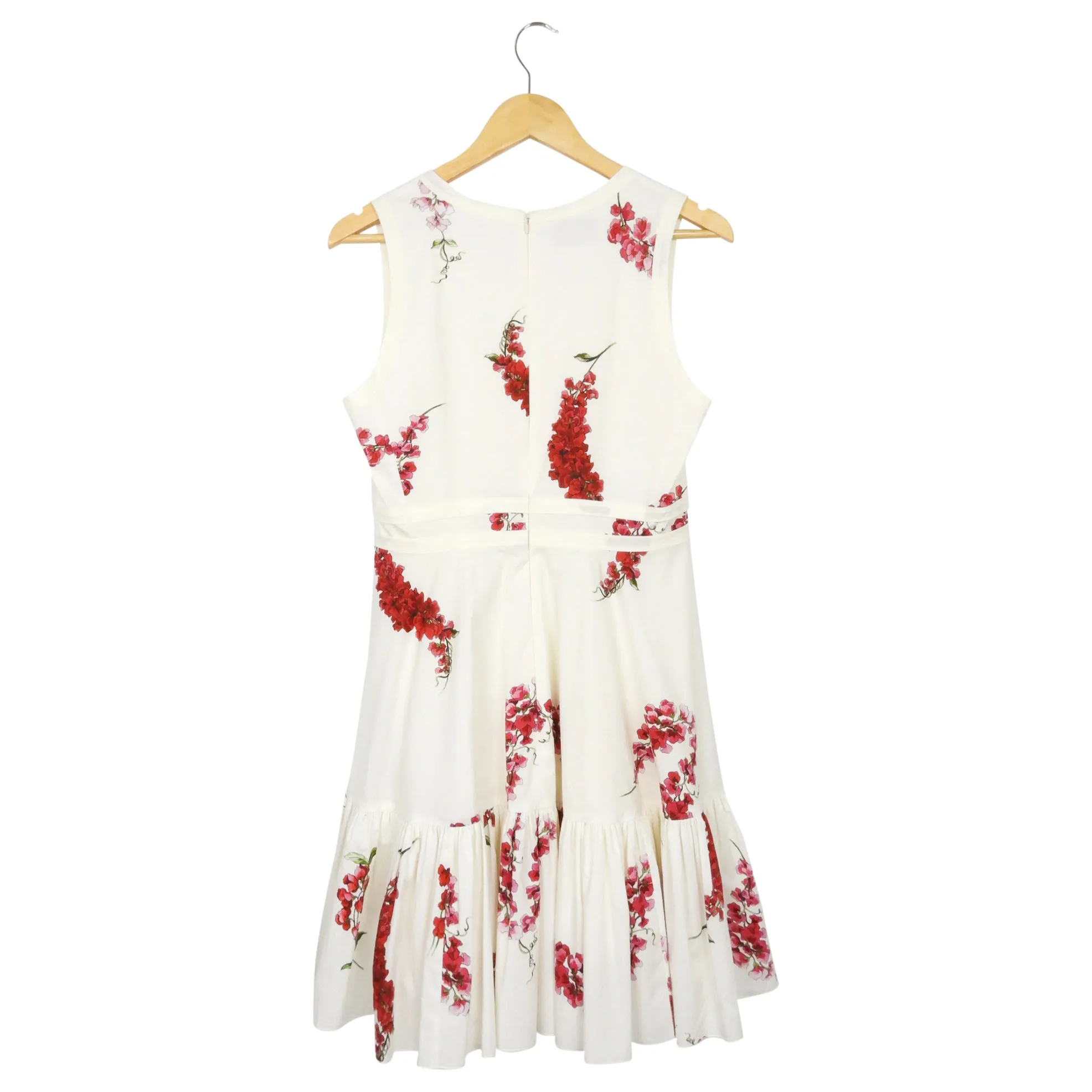 Giambattista Valli 42 Ivory and Red Floral Silk Tank Sleeve Midi Dress