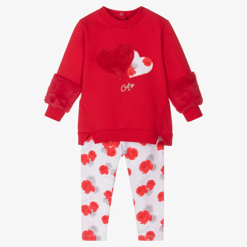 Girls Red Cotton Leggings Set