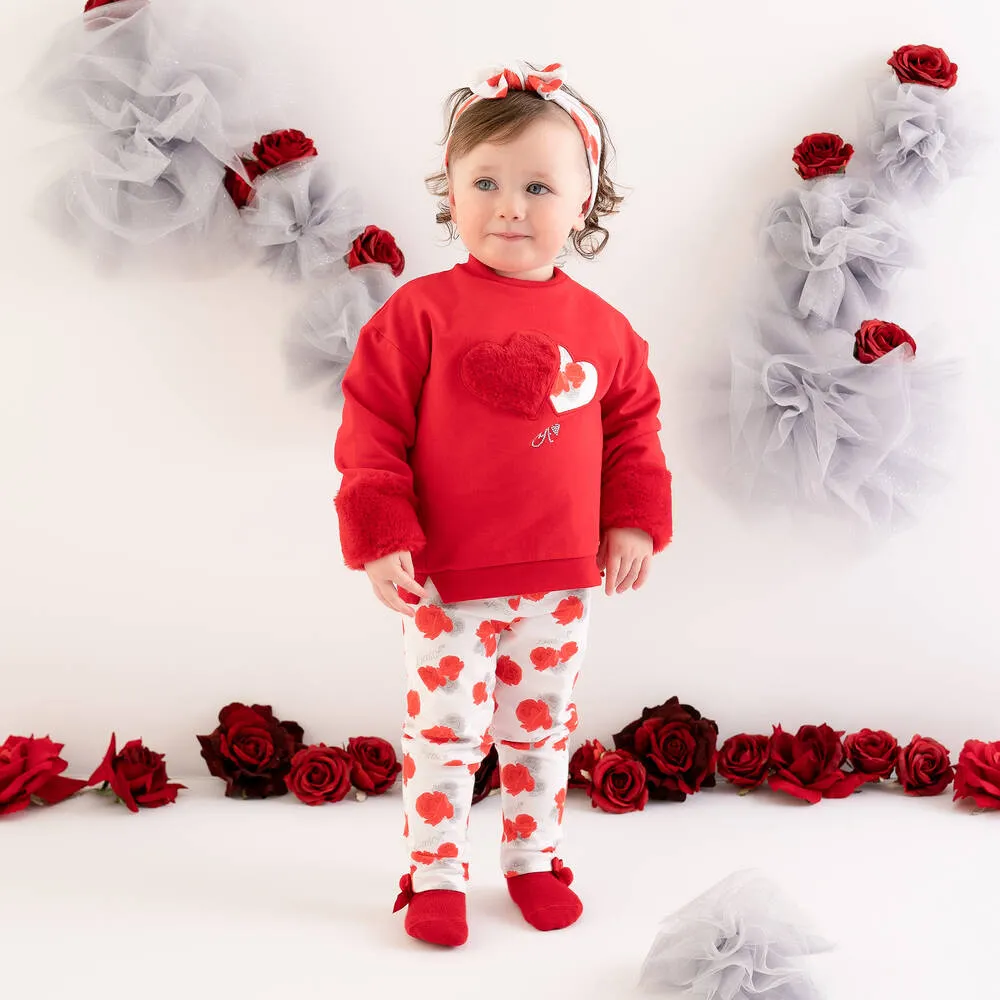 Girls Red Cotton Leggings Set