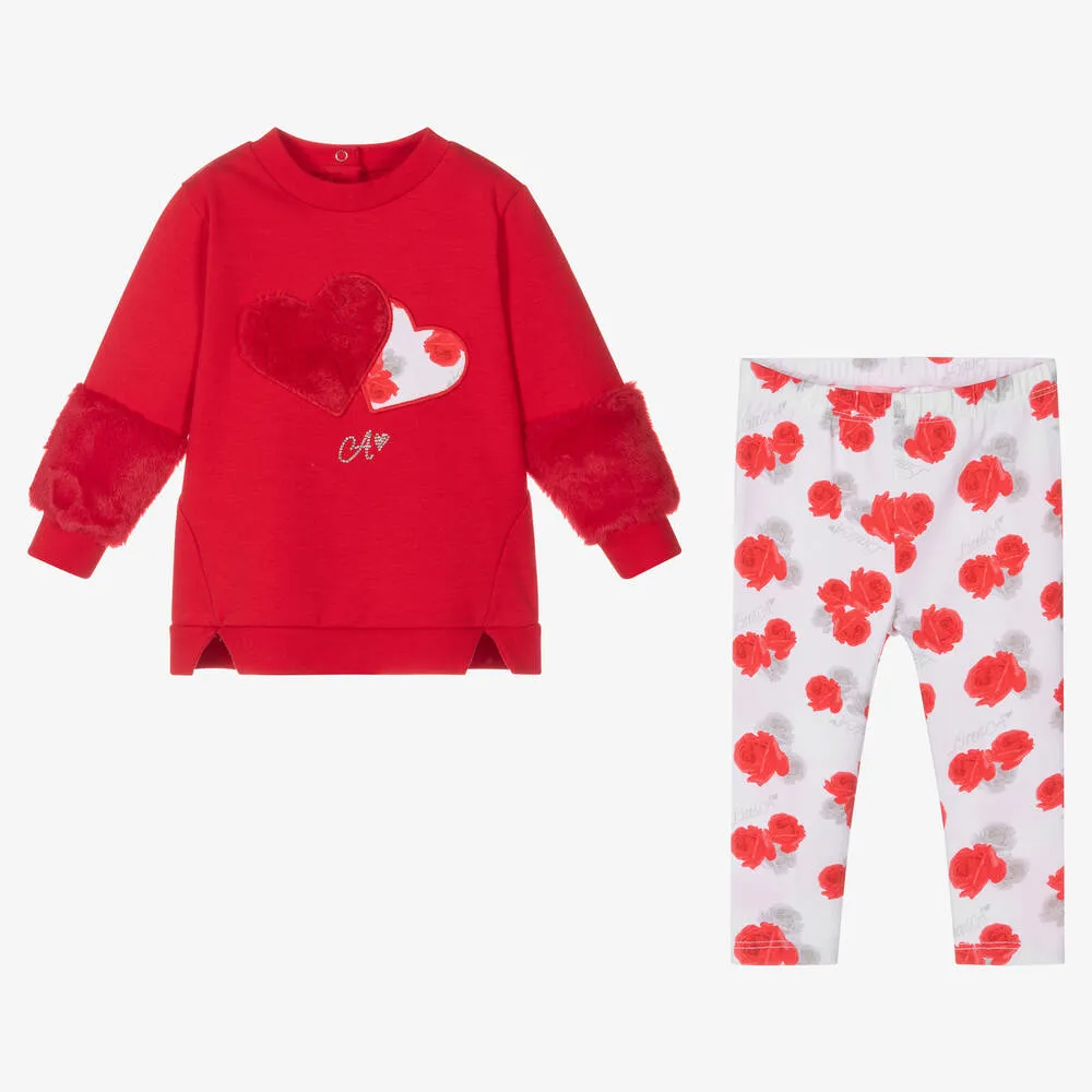 Girls Red Cotton Leggings Set