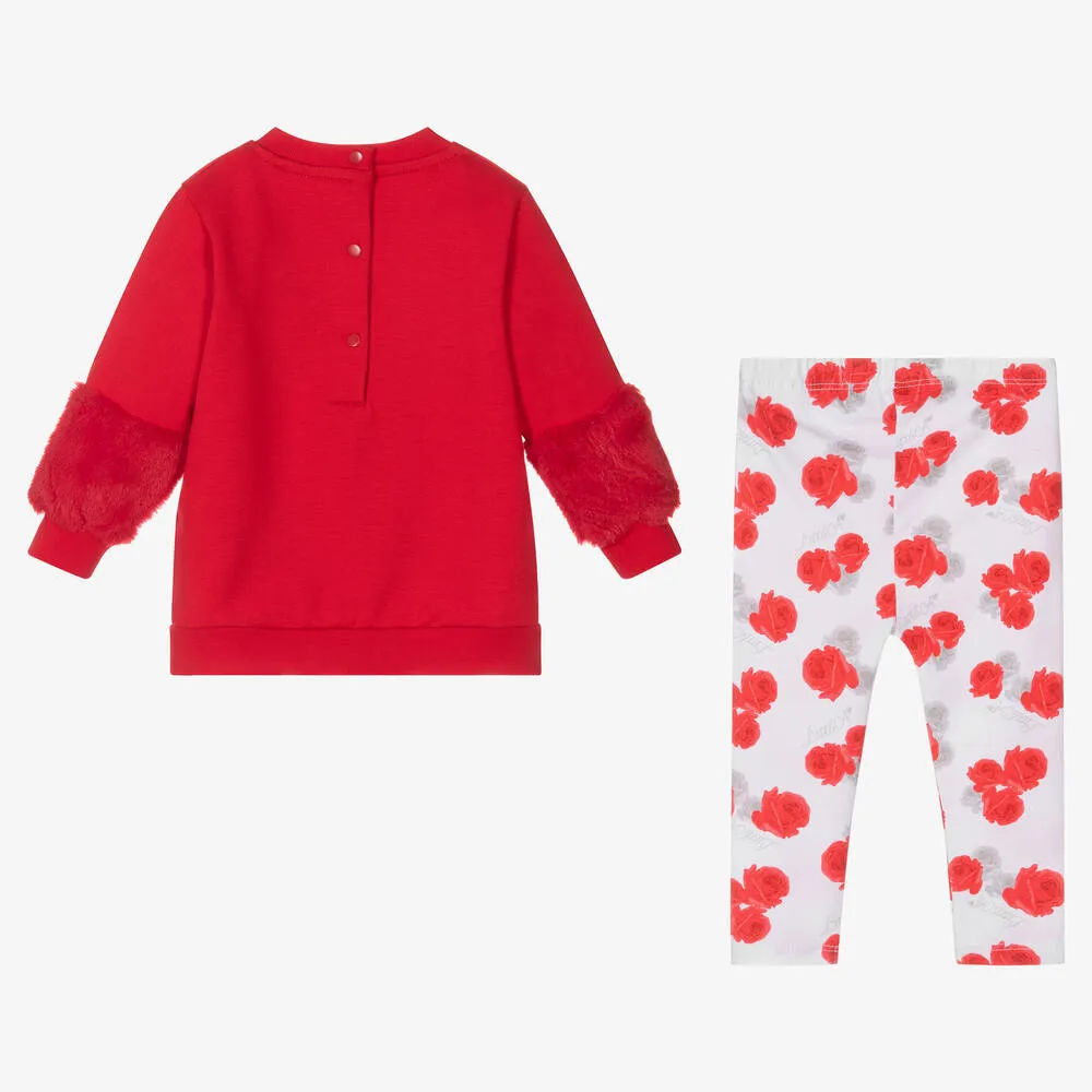 Girls Red Cotton Leggings Set