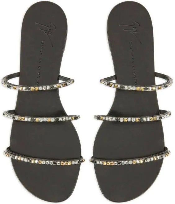 Dark Colorful Embellished Sandals by Giuseppe Zanotti in Black