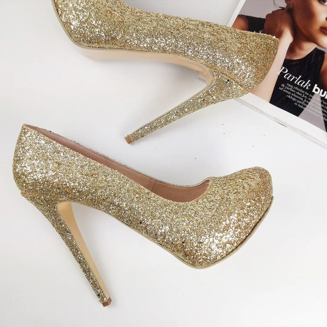 Gold Sparkle High Heel Platform Shoes