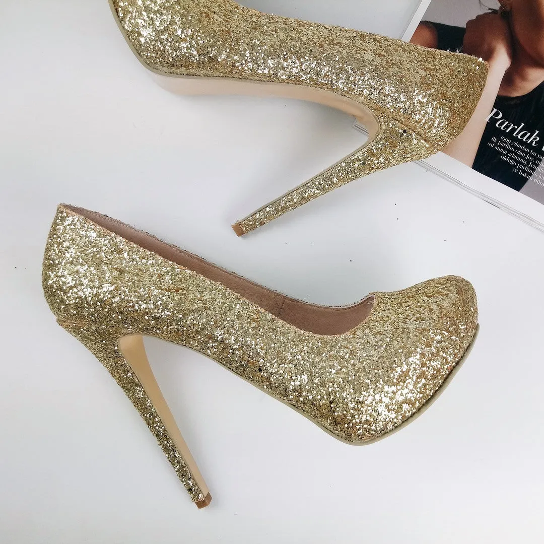 Gold Sparkle High Heel Platform Shoes