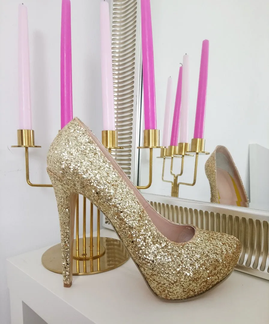 Gold Sparkle High Heel Platform Shoes