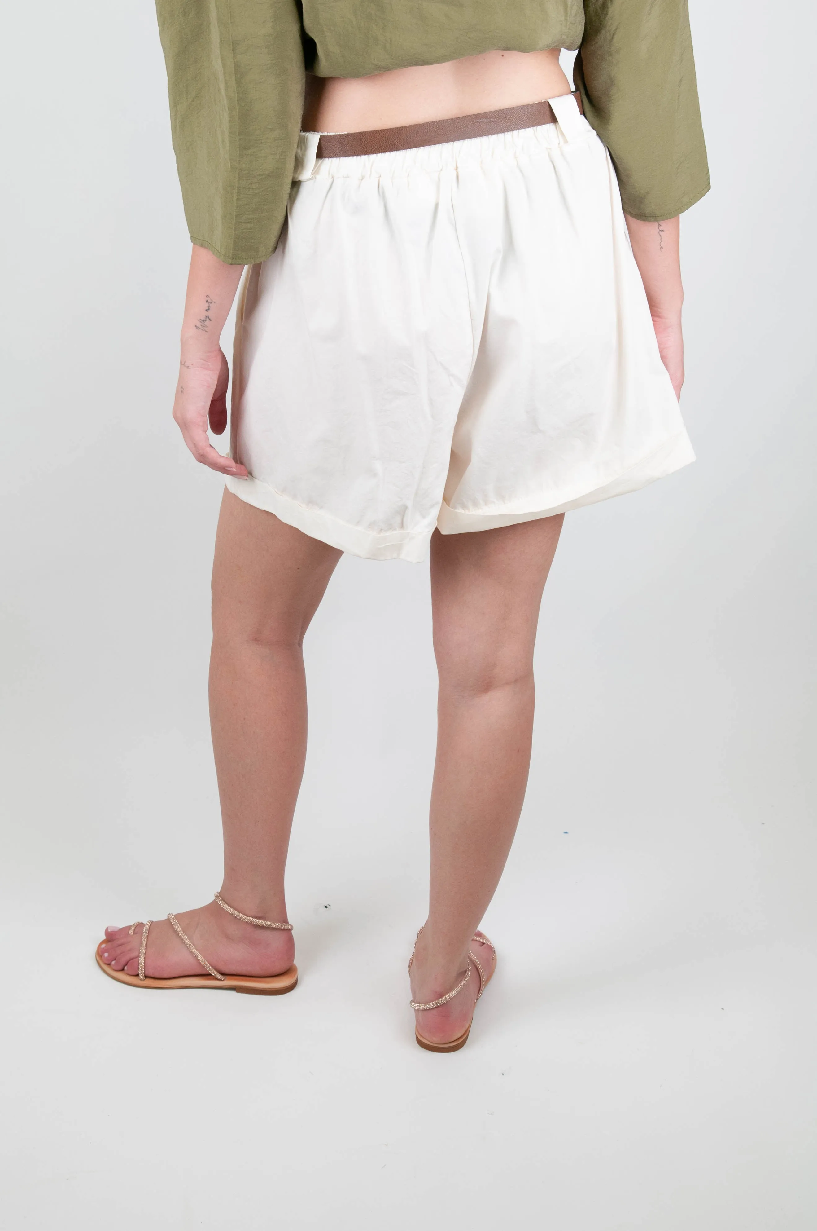 Haveone - Cotton Shorts with Pleats and Cuffs