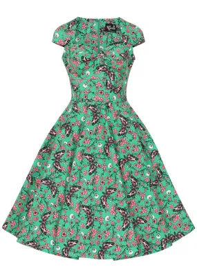 Green Hell Bunny 50s Swing Dress Madilynn Moth Skull