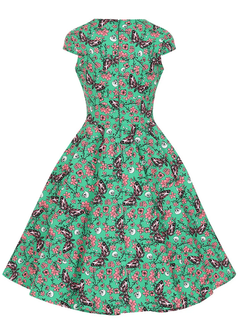 Green Hell Bunny 50s Swing Dress Madilynn Moth Skull