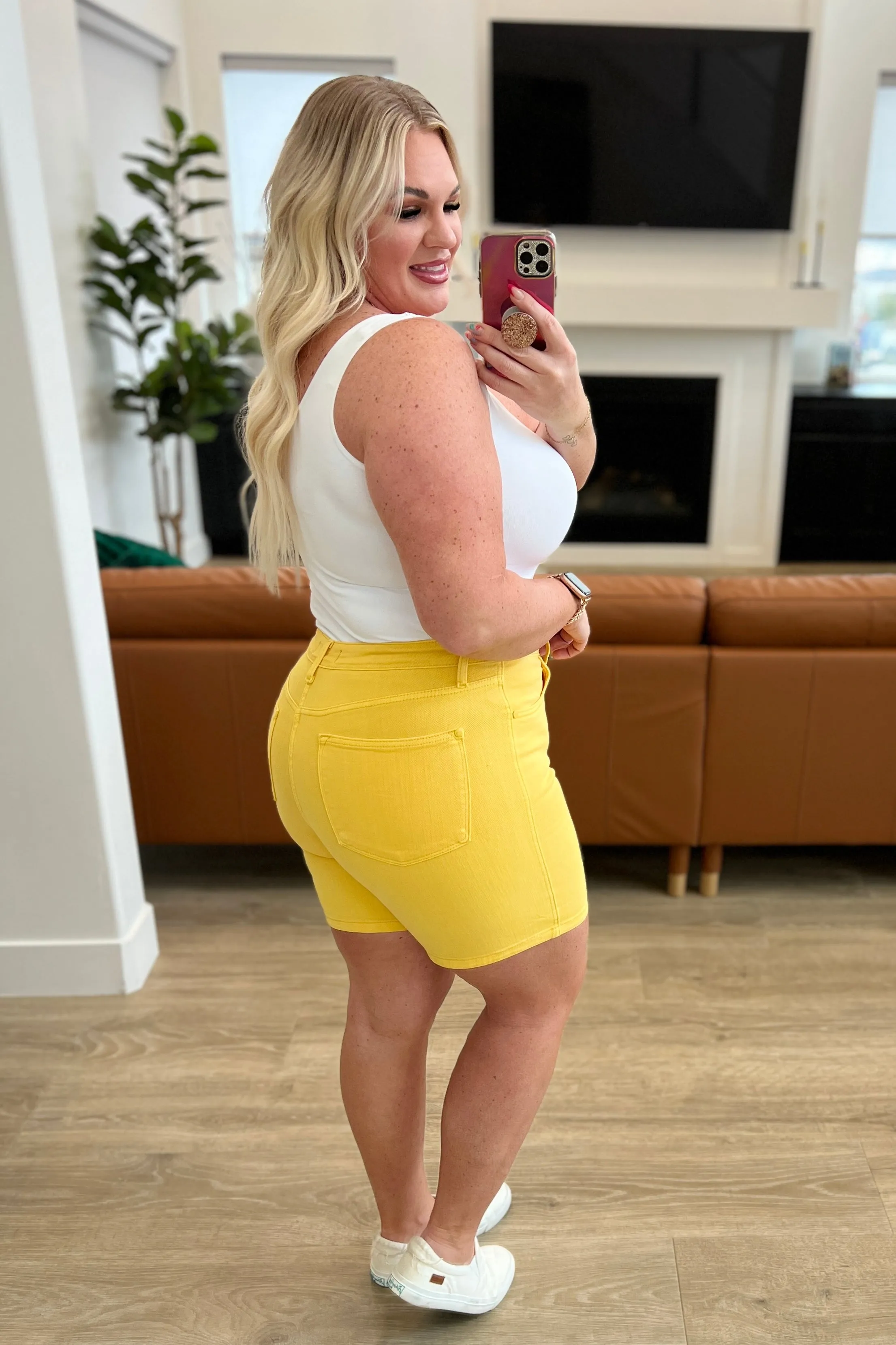 High Rise Control Top Cuffed Yellow Shorts