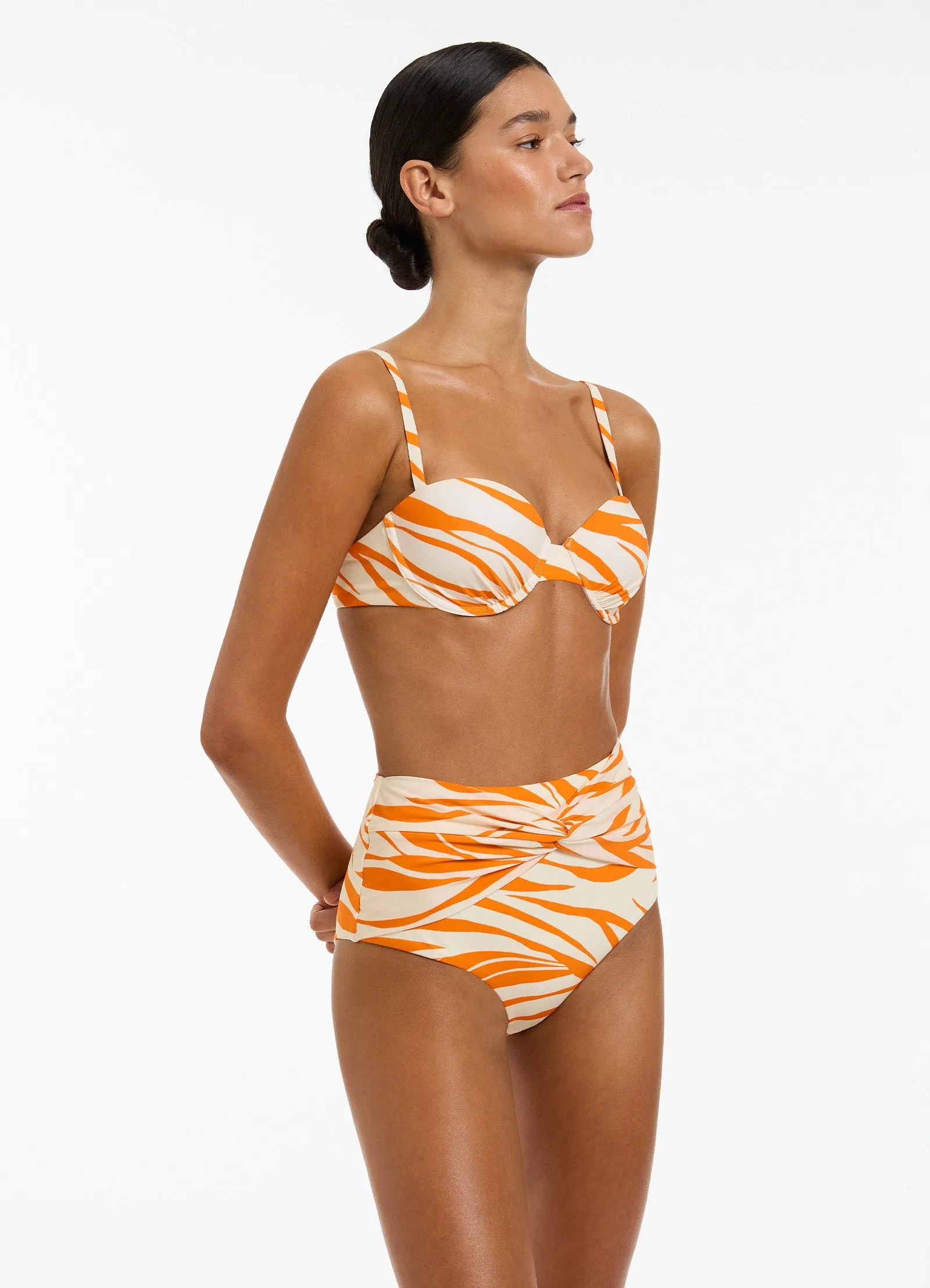 High Waisted Bikini Bottoms in Papaya Color - Fine Lines Twist