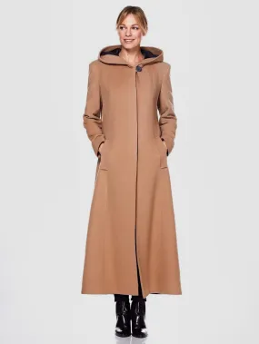 Hooded Women's Full Length Winter Wool Blend Wrap CoatWarmth