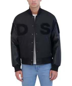 Hudson Jeans Men's Hdsn Logo Varsity Jacket With Vegan Leather Sleeves