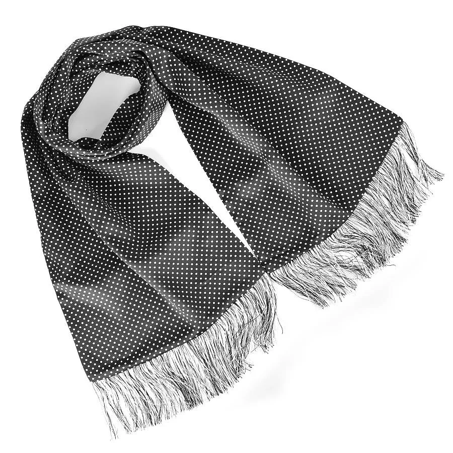 Italian Silk Scarf: Black with White Dot Fringe - Dion