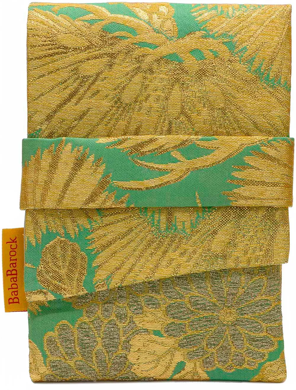 Japanese Vintage Silk Pouch with Golden Pine Leaves