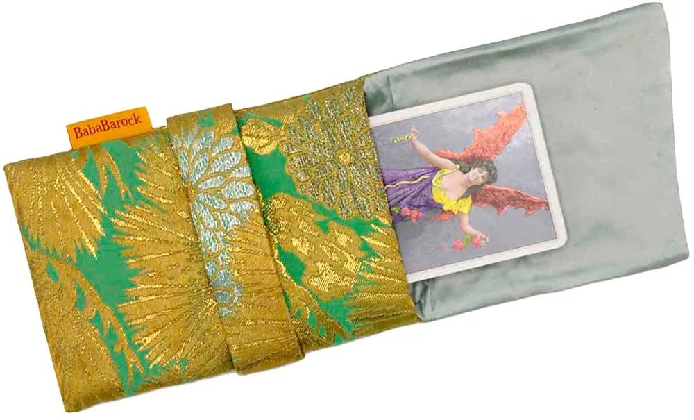 Japanese Vintage Silk Pouch with Golden Pine Leaves