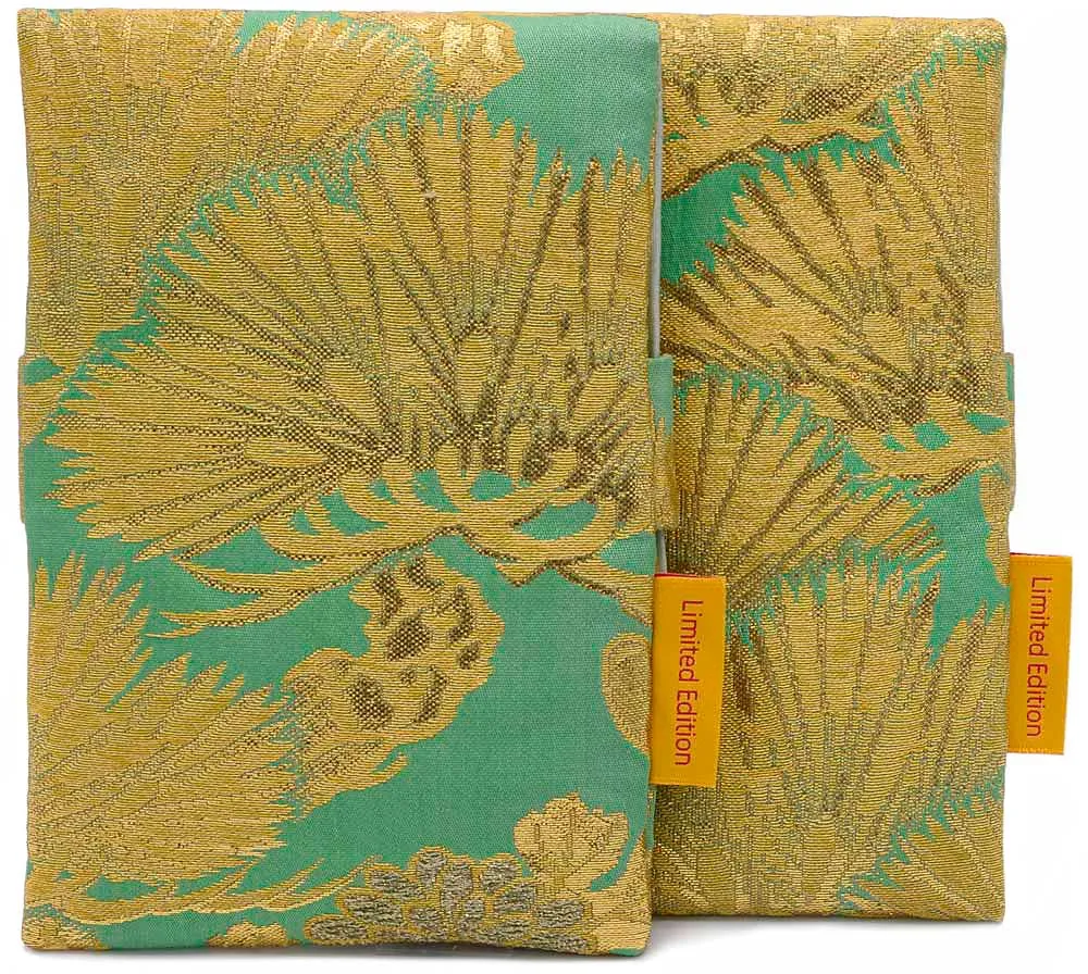 Japanese Vintage Silk Pouch with Golden Pine Leaves