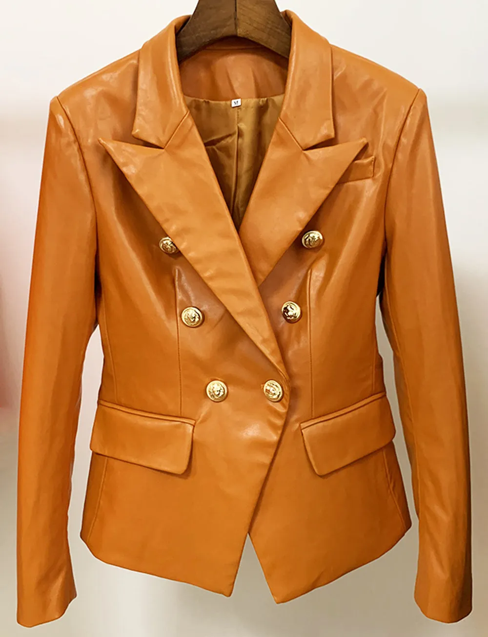 Leather Blazer with Double Breasted Design