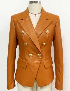 Leather Blazer with Double Breasted Design