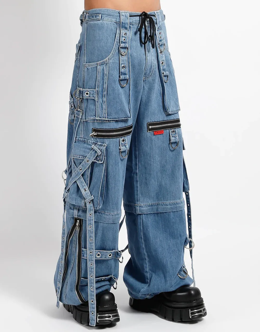 Light Denim Cross-Strap Pants